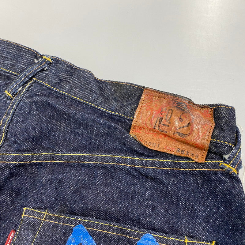 【中古品】【メンズ】 EVISU エヴィス LOT.2001 NO.2 渋谷限定 忠犬ハチ公 PRINT BUTTONFLY DENIM PANTS プリント ボタンフライ デニム パンツ ボトムス 156-260424-kh-01-izu サイズ：38×35 カラー：インディゴ 万代Net店