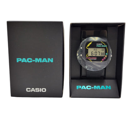 【中古美品】【メンズ/レディース】 CASIO カシオ × PAC-MAN パックマン DIGITAL QUARTZ F-91WPC-1ADR デジタルクオーツ 腕時計 199-260529-as-16-izu サイズ：38.2 × 35.2 × 8.5 mm カラー：ブラック 万代Net店
