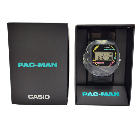 【中古美品】【メンズ/レディース】 CASIO カシオ × PAC-MAN パックマン DIGITAL QUARTZ F-91WPC-1ADR デジタルクオーツ 腕時計 199-260529-as-16-izu サイズ：38.2 × 35.2 × 8.5 mm カラー：ブラック 万代Net店