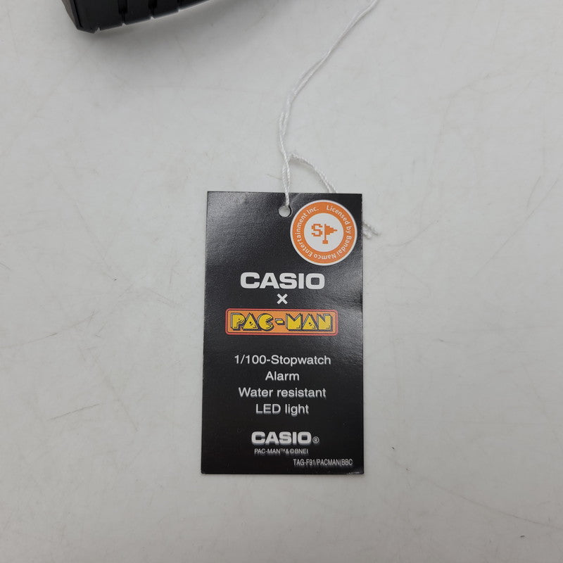 【中古美品】【メンズ/レディース】 CASIO カシオ × PAC-MAN パックマン DIGITAL QUARTZ F-91WPC-1ADR デジタルクオーツ 腕時計 199-260529-as-16-izu サイズ：38.2 × 35.2 × 8.5 mm カラー：ブラック 万代Net店