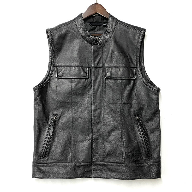 【中古品】【メンズ】 HARLEY-DAVIDSON ハーレーダビッドソン 98090-15VM FOSTER LEATHER VEST フォスター レザー ベスト トップス 146-260426-kh-06-izu サイズ：L カラー：ブラック 万代Net店