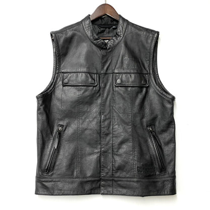 【中古品】【メンズ】 HARLEY-DAVIDSON ハーレーダビッドソン 98090-15VM FOSTER LEATHER VEST フォスター レザー ベスト トップス 146-260426-kh-06-izu サイズ：L カラー：ブラック 万代Net店