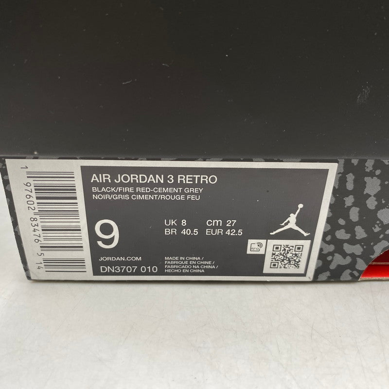 【中古品】【メンズ】 NIKE ナイキ AIR JORDAN 3 RETRO DN3707-010 エア ジョーダン 3 レトロ スニーカー シューズ 靴 160-260426-as-05-izu サイズ：27cm カラー：BLACK/FIRE RED-CEMENT GREY 万代Net店