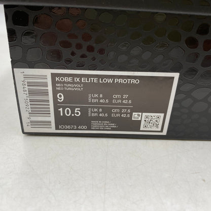 【中古美品】【メンズ】 NIKE ナイキ KOBE 9 ELITE LOW PROTRO IO3673-400 コービー 9 エリート ロー プロトロ スニーカー シューズ 靴 160-260426-as-08-izu サイズ：27cm カラー：NEO TURQUOISE/VOLT 万代Net店