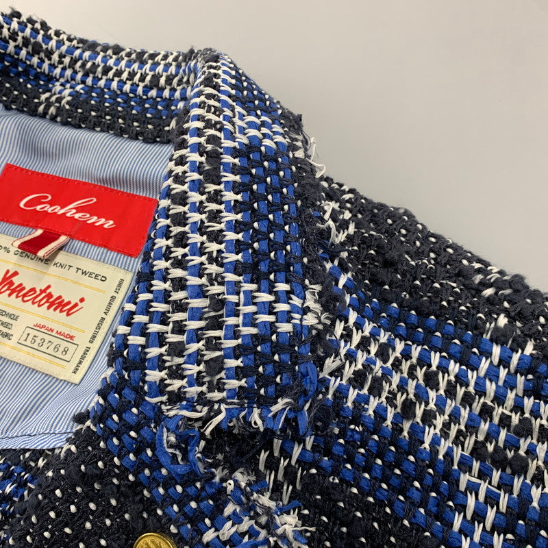 【中古品】【メンズ】 COOHEM コーヘン × YONETOMI ヨネトミ GENUINE KNIT TWEED TAILORED JACKET ニット ツイード テーラードジャケット アウター 147-260429-kh-03-izu サイズ：48 カラー：ブルー系 万代Net店