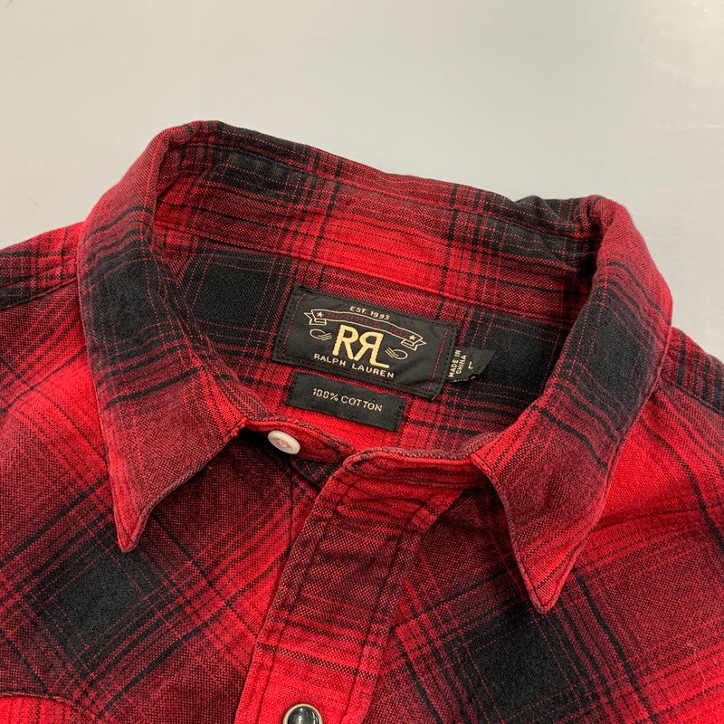 【中古品】【メンズ】 RRL ダブルアールエル WESTERN OMBRE CHECK ウェスタン オンブレ チェック L/S ロングスリーブ SHIRT シャツ トップス 長袖 145-260428-ya-09-izu サイズ：L カラー：RED×BLACK 万代Net店