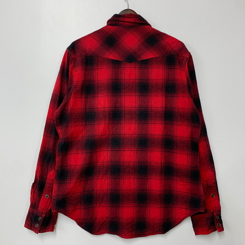 【中古品】【メンズ】 RRL ダブルアールエル WESTERN OMBRE CHECK ウェスタン オンブレ チェック L/S ロングスリーブ SHIRT シャツ トップス 長袖 145-260428-ya-09-izu サイズ：L カラー：RED×BLACK 万代Net店