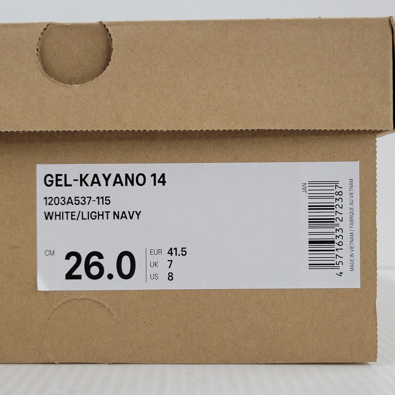 【中古美品】【メンズ/レディース】 asics アシックス GEL-KAYANO 14 1203A537 ゲルカヤノ スニーカー シューズ 靴 162-260430-as-05-izu サイズ：26cm カラー：WHITE/LIGHT NAVY 万代Net店