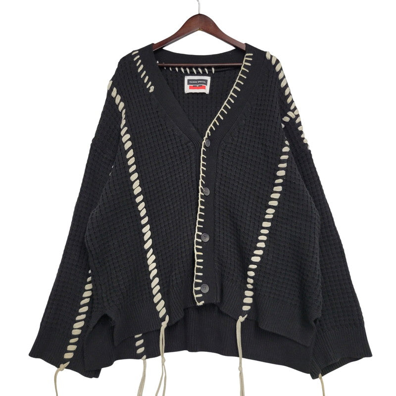 【中古品】【メンズ】 MAISON SPECIAL メゾン スペシャル 11212361340 鬼ワッフル クレイジーステッチ プライムオーバー Vネック カーディガン トップス 140-260505-kh-07-izu サイズ：02 カラー：ブラック 万代Net店