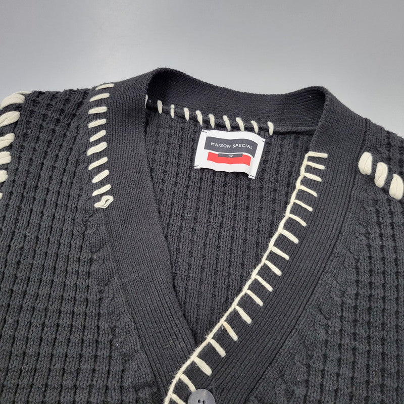 【中古品】【メンズ】 MAISON SPECIAL メゾン スペシャル 11212361340 鬼ワッフル クレイジーステッチ プライムオーバー Vネック カーディガン トップス 140-260505-kh-07-izu サイズ：02 カラー：ブラック 万代Net店