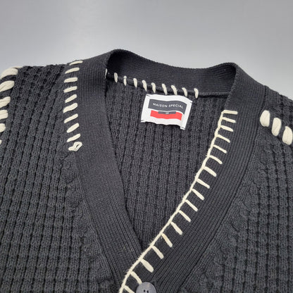 【中古品】【メンズ】 MAISON SPECIAL メゾン スペシャル 11212361340 鬼ワッフル クレイジーステッチ プライムオーバー Vネック カーディガン トップス 140-260505-kh-07-izu サイズ：02 カラー：ブラック 万代Net店