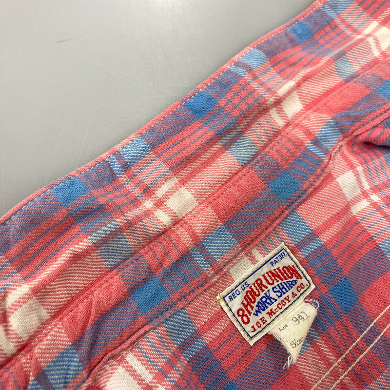 【中古品】【メンズ】 8HOUR UNION エイトアワーユニオン JOE MCCOY LIGHT FLANNEL SHIRTS LOT 941 ジョーマッコイ ライトフランネルシャツ チェック 長袖 145-260504-as-01-izu サイズ：15 カラー：ピンク系 万代Net店