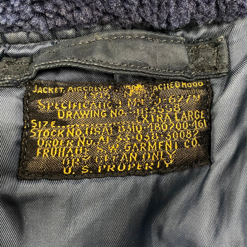 【現状渡し品】【メンズ】 U.S.AIR FORCE 8310-480200-461 AF 33-038-30082 MIL-J-6279 S.W.GARMENT CO.社製 TALON ZIP アザラシファー 推定50S N-3A FLIGHT JACKET フライト ジャケット アウター 146-260506-cs-19-izu サイズ：XL カラー：ネイビー 万代Net店