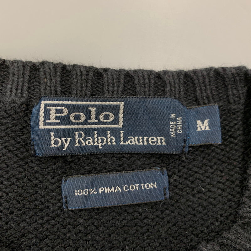 【中古品】【メンズ】 Polo by Ralph Lauren ポロバイラルフローレン PIMA COTTON KNIT SHIRT ニット 長袖 トップス 146-260516-as-32-izu サイズ：M カラー：ブラック 万代Net店