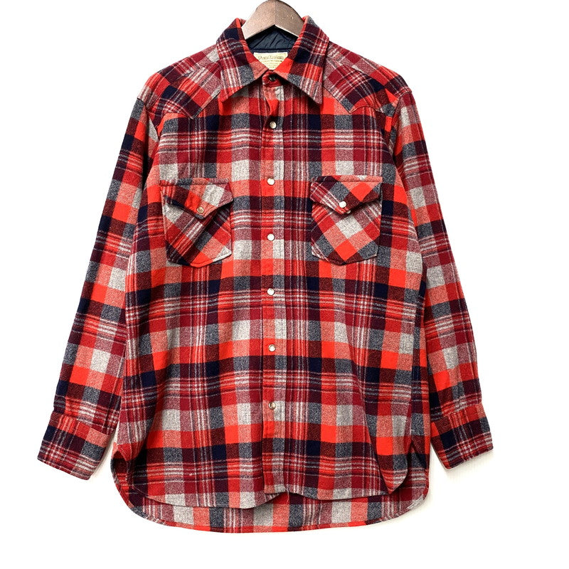 【中古品】【メンズ】 PENDLETON ペンドルトン WOOL WESTERN CHECK SHIRT ウール ウエスタン チェックシャツ 長袖 トップス 146-260506-as-26-izu サイズ：L カラー：レッド系 万代Net店
