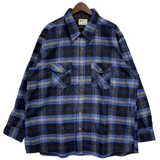 【中古品】【メンズ】 KEY キー USA製 90S HEAVY FLANNEL CHECK LS SHIRT ヘビー フランネル チェック ロングスリーブ シャツ トップス 長袖 146-260517-cs-01-izu サイズ：3XL カラー：ブルー×ブラック 万代Net店