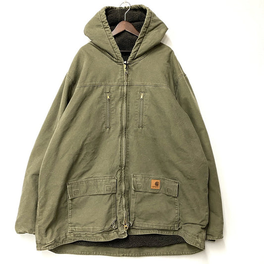 【中古品】【メンズ】 Carhartt カーハート SANDSTONE JACKSON HOODED COAT JACKET SHERPA LINED C95 ARG サンドストーン ジャクソンコート ジャケット メキシコ製 146-260506-as-23-izu サイズ：3XL-TALL カラー：カーキ 万代Net店