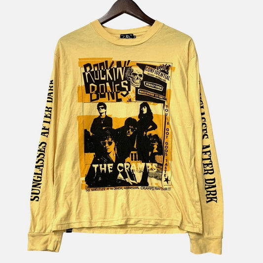 【中古品】【メンズ】 HYSTERIC GLAMOUR ヒステリックグラマー × THE CRAMPS ザ・クランプス CR ROCK'N BONES COVER L/S TEE 02171CL06 長袖 Tシャツ 140-260516-as-37-izu サイズ：XS カラー：イエロー系 万代Net店