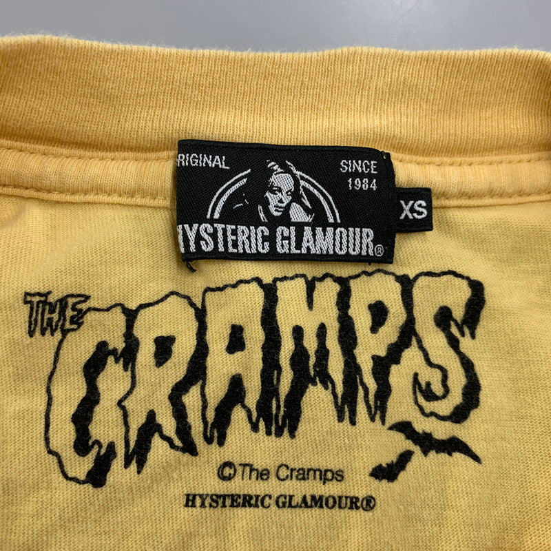 【中古品】【メンズ】 HYSTERIC GLAMOUR ヒステリックグラマー × THE CRAMPS ザ・クランプス CR ROCK'N BONES COVER L/S TEE 02171CL06 長袖 Tシャツ 140-260516-as-37-izu サイズ：XS カラー：イエロー系 万代Net店