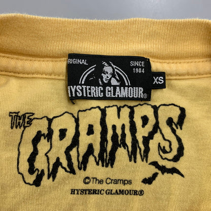 【中古品】【メンズ】 HYSTERIC GLAMOUR ヒステリックグラマー × THE CRAMPS ザ・クランプス CR ROCK'N BONES COVER L/S TEE 02171CL06 長袖 Tシャツ 140-260516-as-37-izu サイズ：XS カラー：イエロー系 万代Net店