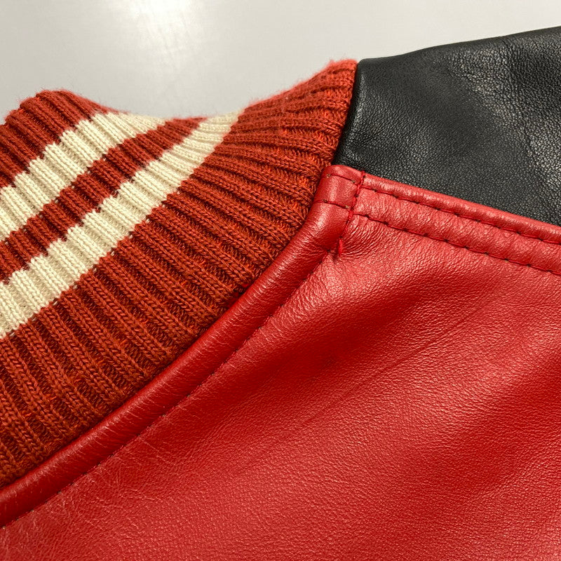 【中古品】【メンズ】 ALL STAR CAFE OFFICIAL オールスターカフェオフィシャル USA製 90S LEATHER VARSITY JACKET レザー バーシティ ジャケット アウター 146-260506-cs-18-izu サイズ：XL カラー：レッド×ブラック 万代Net店