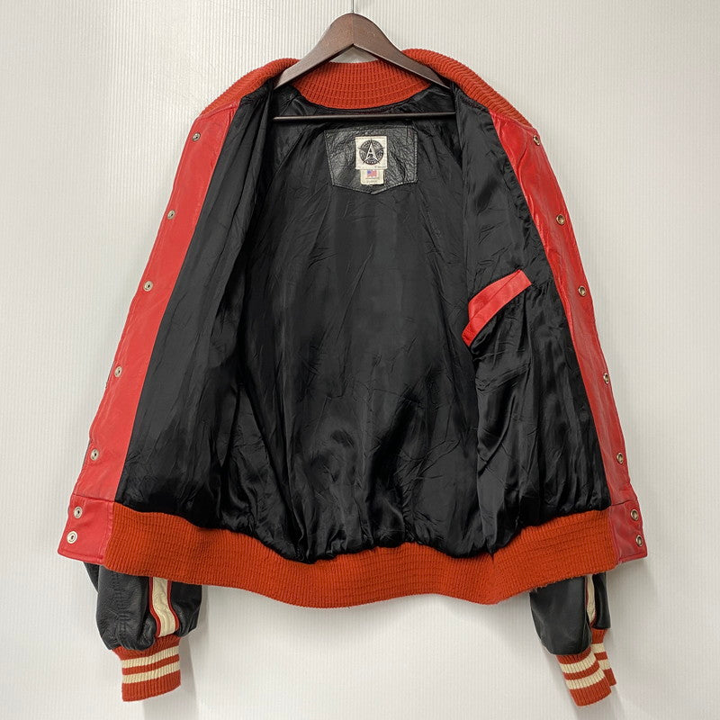 【中古品】【メンズ】 ALL STAR CAFE OFFICIAL オールスターカフェオフィシャル USA製 90S LEATHER VARSITY JACKET レザー バーシティ ジャケット アウター 146-260506-cs-18-izu サイズ：XL カラー：レッド×ブラック 万代Net店