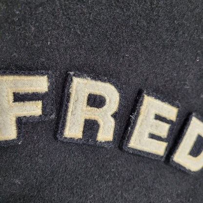 【現状渡し品】【メンズ】 FRED PERRY フレッドペリー スポーツ ウェア 90S 日本製 PATCH EMBROIDERY WOOL パッチ エンブロイダリー ウール × LEATHER STADIUM JACKET レザー スタジアム ジャケット アウター 146-260507-ya-03-izu サイズ：L カラー：BLACK×BEIGE 万代Net店