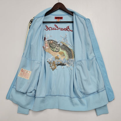 【中古品】【メンズ】 YAMANE ヤマネ 家紋×バス DOWLICK 刺繍 SIDE LINE TRACK JACKET サイドライン トラック ジャケット 145-260509-cs-18-izu サイズ：40 カラー：ライトブルー 万代Net店