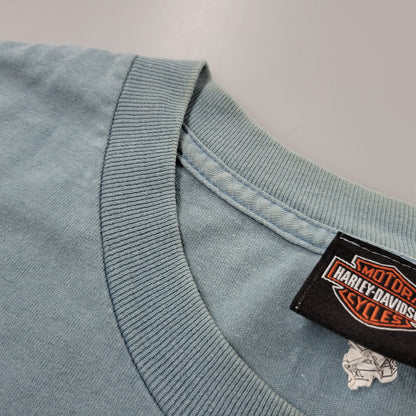 【中古品】【メンズ】 HARLEY DAVIDSON ハーレーダビッドソン JAMAICA MARLIN BIKE BACK PRINT S/S TEE バックプリント 半袖 Tシャツ 146-260522-ka-01-izu サイズ：2XL カラー：ライトブルー 万代Net店