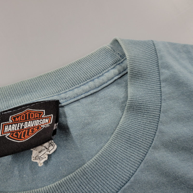 【中古品】【メンズ】 HARLEY DAVIDSON ハーレーダビッドソン JAMAICA MARLIN BIKE BACK PRINT S/S TEE バックプリント 半袖 Tシャツ 146-260522-ka-01-izu サイズ：2XL カラー：ライトブルー 万代Net店
