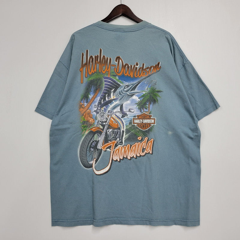 【中古品】【メンズ】 HARLEY DAVIDSON ハーレーダビッドソン JAMAICA MARLIN BIKE BACK PRINT S/S TEE バックプリント 半袖 Tシャツ 146-260522-ka-01-izu サイズ：2XL カラー：ライトブルー 万代Net店