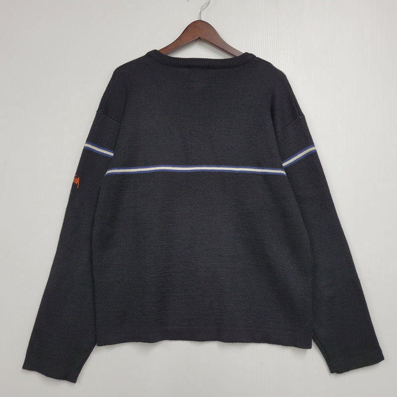 【中古品】【メンズ】 OLD STUSSY オールドステューシー S80 紺タグ 90-00S FRONT LINE KNIT フロント ライン ニット トップス 長袖 142-260511-cs-11-izu サイズ：L カラー：ブラック 万代Net店