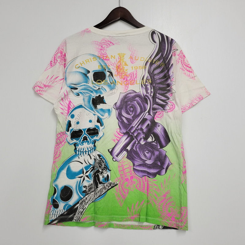 【中古品】【レディース】 CHRISTIAN AUDIGIER クリスチャンオードジェー VNECK LINESTONE SCULL TEE Vネック 半袖 Tシャツ 141-260522-ka-03-izu サイズ：L カラー：マルチ 万代Net店