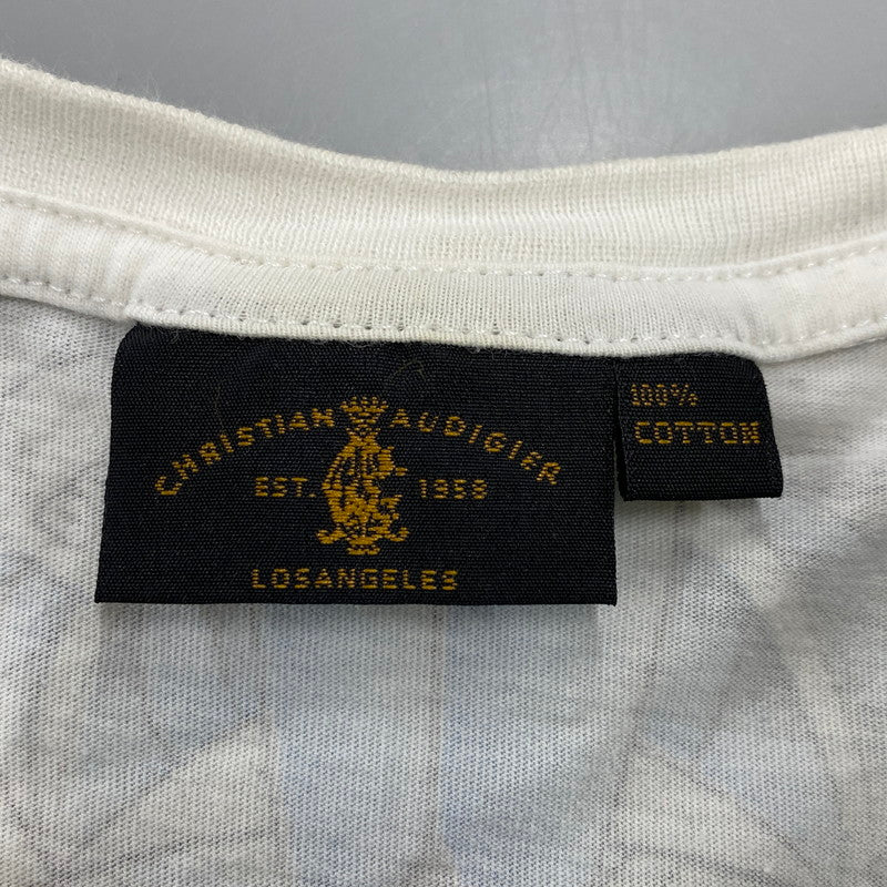 【中古品】【メンズ】 CHRISTIAN AUDIGIER クリスチャンオードジェー LINESTONE LA TEE ラインストーン エルエー ティー トップス 半袖 141-260522-cs-01-izu サイズ：S カラー：ホワイト 万代Net店