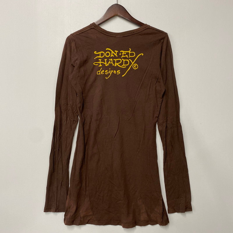 【現状渡し品】【レディース】 ED HARDY エドハーディ TIGERHEAD LS ONE-PIECE タイガーヘッド ロングスリーブ ワンピース 170-260522-cs-02-izu サイズ：L カラー：ブラウン 万代Net店