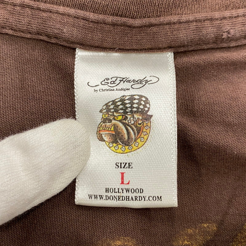 【現状渡し品】【レディース】 ED HARDY エドハーディ TIGERHEAD LS ONE-PIECE タイガーヘッド ロングスリーブ ワンピース 170-260522-cs-02-izu サイズ：L カラー：ブラウン 万代Net店