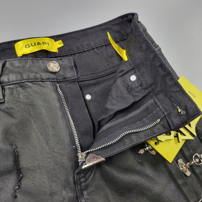 【中古品】【メンズ】 GUAPI グアピ AVIATION CLASP DENIM アビエーション クラスプ デニム ズボン ボトムス 153-260510-ya-05-izu サイズ：32 カラー：BLACK 万代Net店