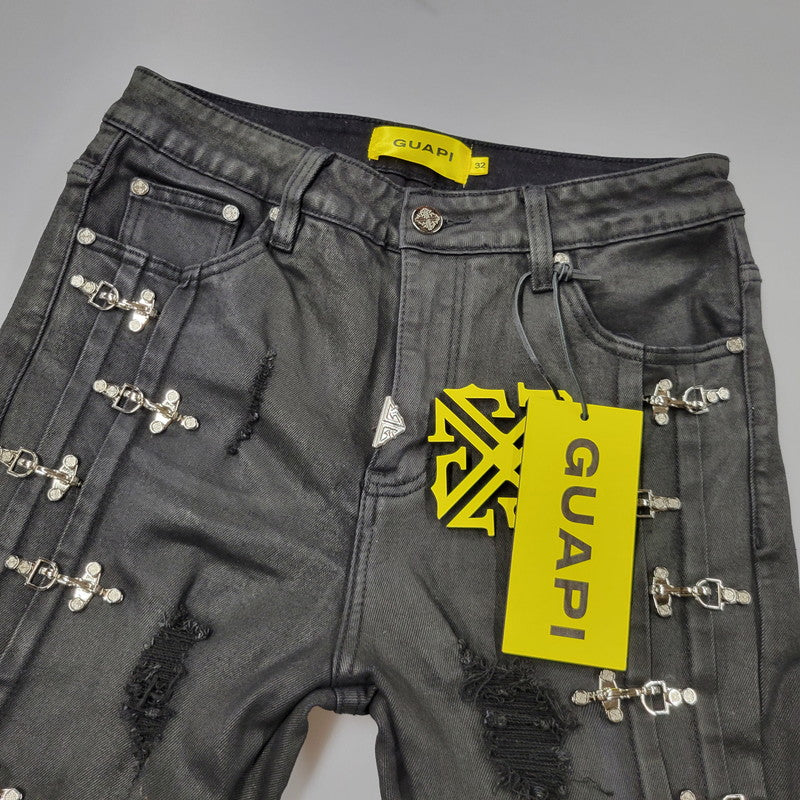 【中古品】【メンズ】 GUAPI グアピ AVIATION CLASP DENIM アビエーション クラスプ デニム ズボン ボトムス 153-260510-ya-05-izu サイズ：32 カラー：BLACK 万代Net店