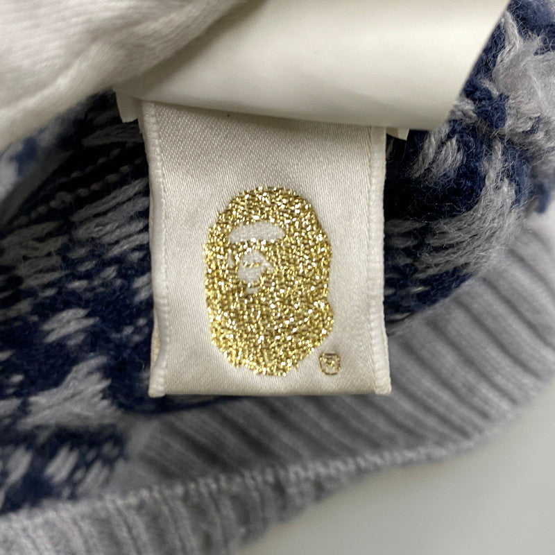 【中古品】【メンズ】 A BATHING APE アベイシングエイプ NORDIC APE HEAD KNIT VEST ノルディック エイプ ヘッド ニット ベスト トップス 142-260523-kh-03-izu サイズ：XL カラー：グレー×ネイビー 万代Net店