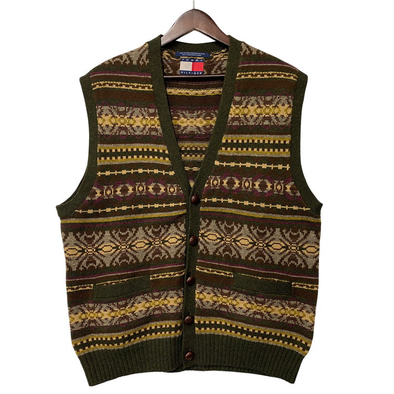 【中古品】【メンズ】 TOMMY HILFIGER トミーヒルフィガー NATIVE WOOL KNIT VEST ネイティブ ウール ニット ベスト トップス 146-260523-kh-04-izu サイズ：XL カラー：マルチ 万代Net店