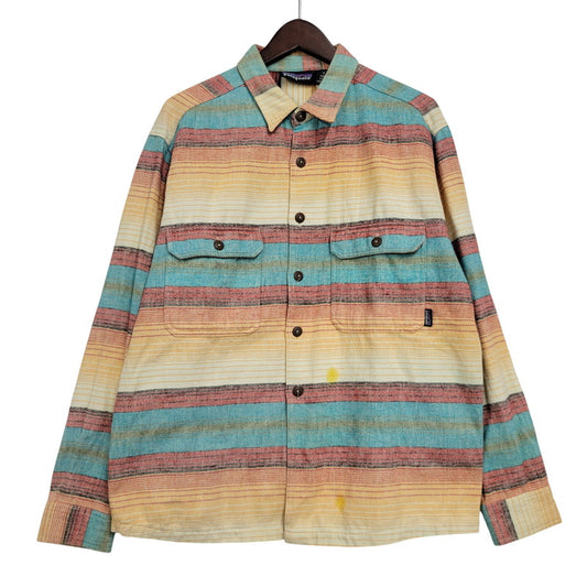 【中古品】【メンズ】 patagonia パタゴニア BLANKET STRIPE SHIRT ブランケット ストライプ シャツ ポルトガル製 長袖 トップス 144-260512-as-08-izu サイズ：S カラー：SAFFRON 万代Net店