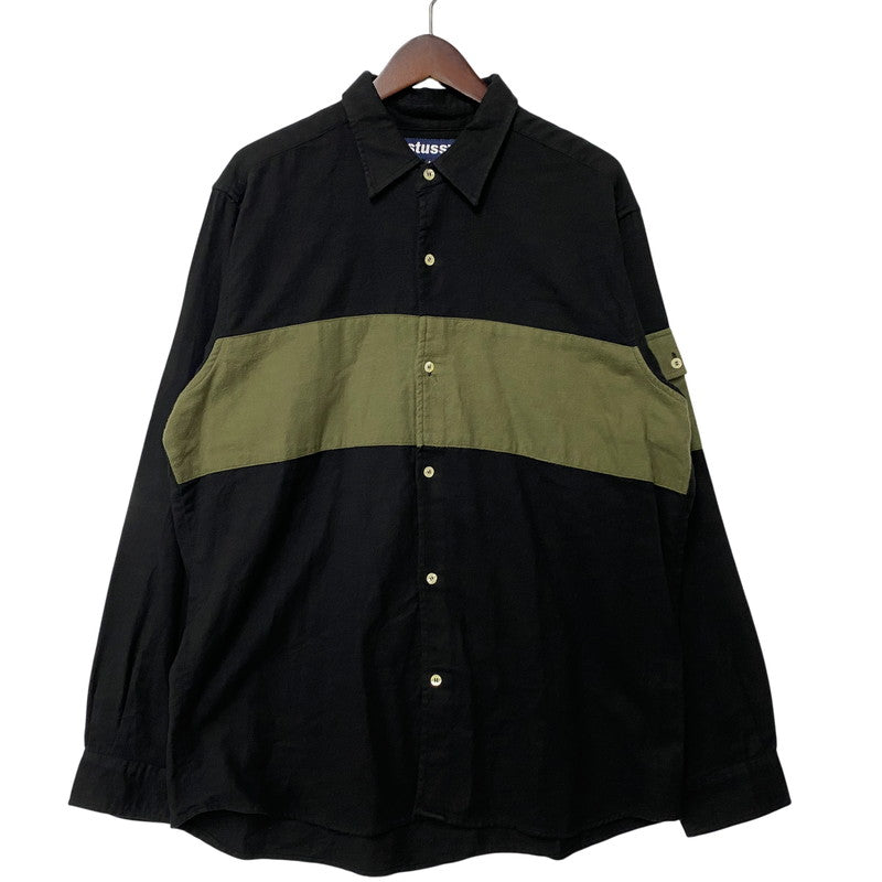 【中古品】【メンズ】 OLD STUSSY オールドステューシー USA製 SWITCHING スイッチング L/S SHIRT ロングスリーブ シャツ トップス 長袖 142-260512-ya-05-izu サイズ：M カラー：BLACK×OLIVE 万代Net店
