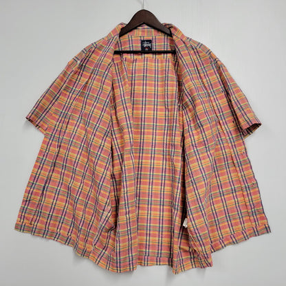 【中古品】【メンズ】 OLD STUSSY オールド ステューシー OPEN COLLAR CHECK S/S SHIRT オープンカラー チェック 半袖シャツ オーストラリア製 142-260512-as-07-izu サイズ：L カラー：マルチカラー 万代Net店