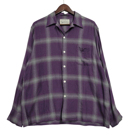 【中古品】【メンズ】 WACKO MARIA ワコマリア RAYON OMBRE CHECK OPEN COLLAR L/S SHIRT レーヨン オンブレチェック オープンカラー 長袖シャツ 142-260512-as-17-izu サイズ：M カラー：パープル×グレー 万代Net店