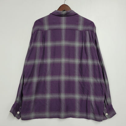 【中古品】【メンズ】 WACKO MARIA ワコマリア RAYON OMBRE CHECK OPEN COLLAR L/S SHIRT レーヨン オンブレチェック オープンカラー 長袖シャツ 142-260512-as-17-izu サイズ：M カラー：パープル×グレー 万代Net店