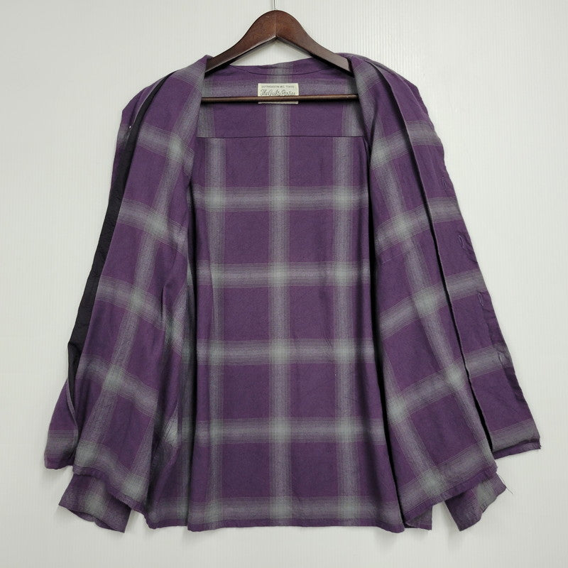 【中古品】【メンズ】 WACKO MARIA ワコマリア RAYON OMBRE CHECK OPEN COLLAR L/S SHIRT レーヨン オンブレチェック オープンカラー 長袖シャツ 142-260512-as-17-izu サイズ：M カラー：パープル×グレー 万代Net店