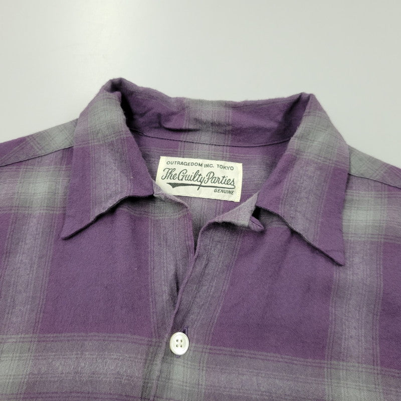 【中古品】【メンズ】 WACKO MARIA ワコマリア RAYON OMBRE CHECK OPEN COLLAR L/S SHIRT レーヨン オンブレチェック オープンカラー 長袖シャツ 142-260512-as-17-izu サイズ：M カラー：パープル×グレー 万代Net店