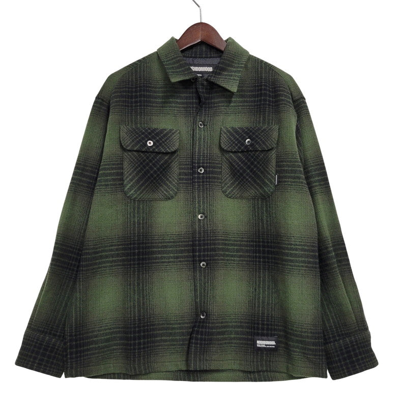 【中古品】【メンズ】 NEIGHBORHOOD ネイバーフッド WOOL HOMBRE CHECK SHIRT LS 232BENH-SHM03 ウールオンブレチェックシャツ 長袖 142-260512-as-15-izu サイズ：S カラー：グリーン 万代Net店