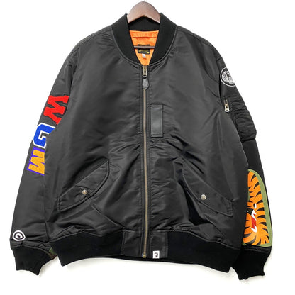 【中古美品】【メンズ】 A BATHING APE アベイシングエイプ 001HJK701003M SHARK MA-1 LOOSE JACKET シャーク エムエーワン ルーズ ジャケット アウター 142-260515-cs-20-izu サイズ：XL カラー：ブラック 万代Net店