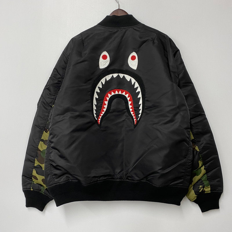 【中古美品】【メンズ】 A BATHING APE アベイシングエイプ 001HJK701003M SHARK MA-1 LOOSE JACKET シャーク エムエーワン ルーズ ジャケット アウター 142-260515-cs-20-izu サイズ：XL カラー：ブラック 万代Net店
